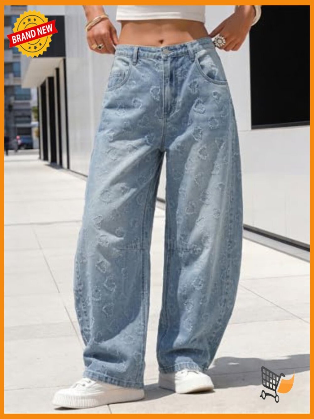 Wide Leg Y2K Barrel Jeans - Boyfriend Baggy Denim Pants Mid Low Rise - Picture 2 of 7